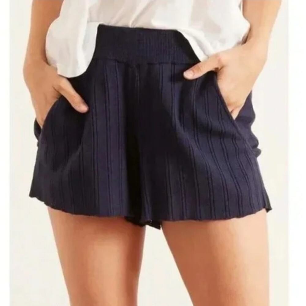 A Piece Apart Cashmere Cotton Knit Shorts M Navy NWT Sweater Lounge Quiet Luxury